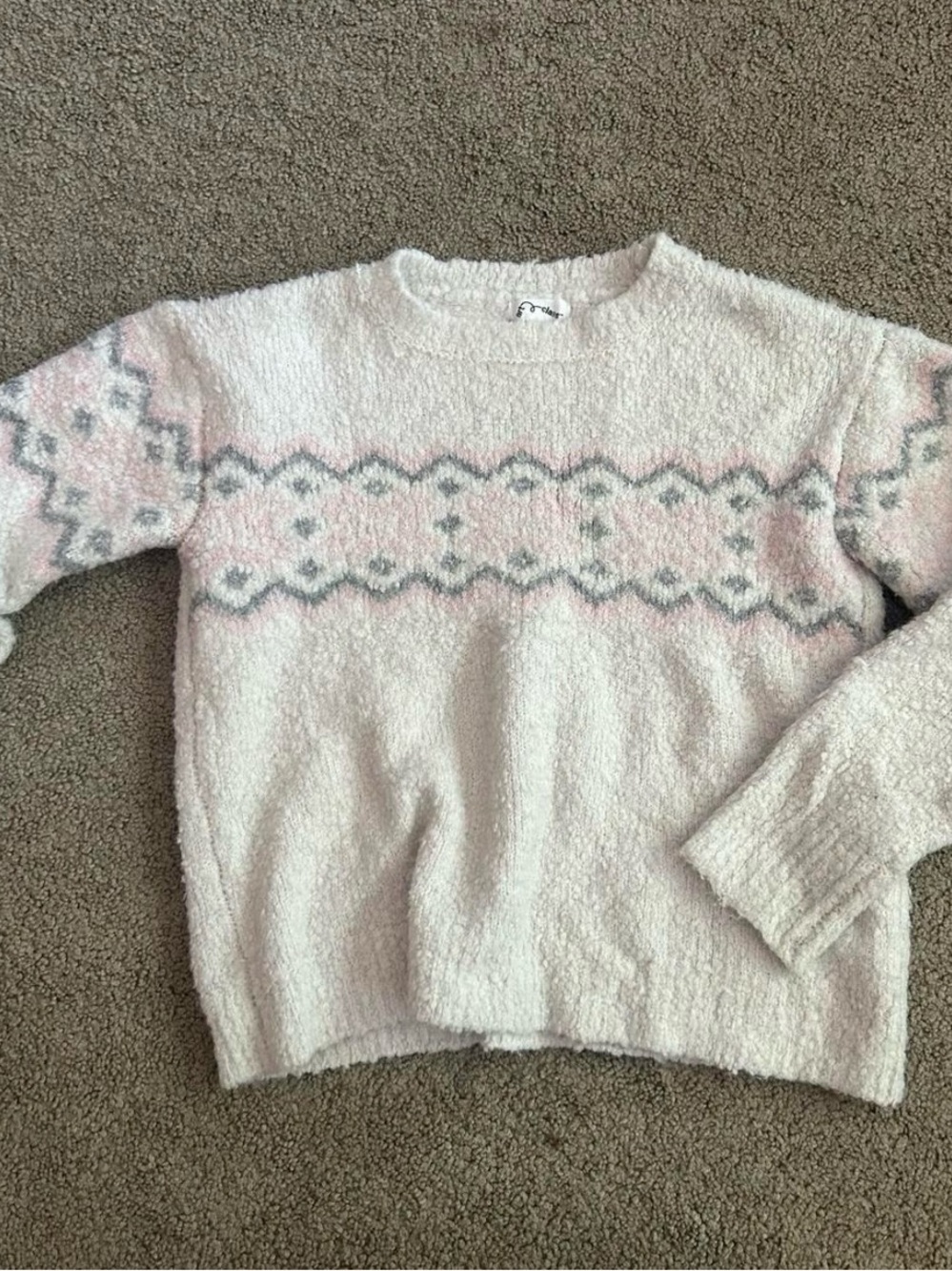 Art Class Cozy Pink and Gray Patterned Crewneck Sweater - girls size 10-12
